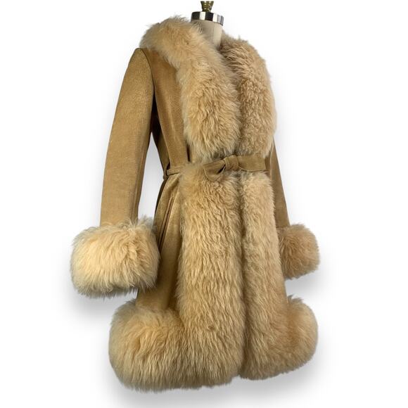 1960's Penny Lane Afgan genuine shearling suede swing coat